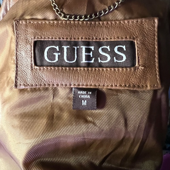 GUESS Cognac brown leather jacket sz M - Picture 3 of 7